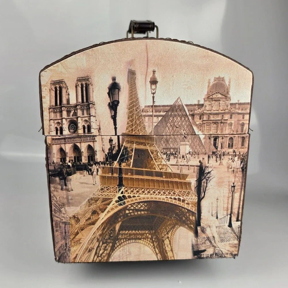 Paris Decorative Trunk Box Eiffel Tower Notre Dame Louvre Canvas